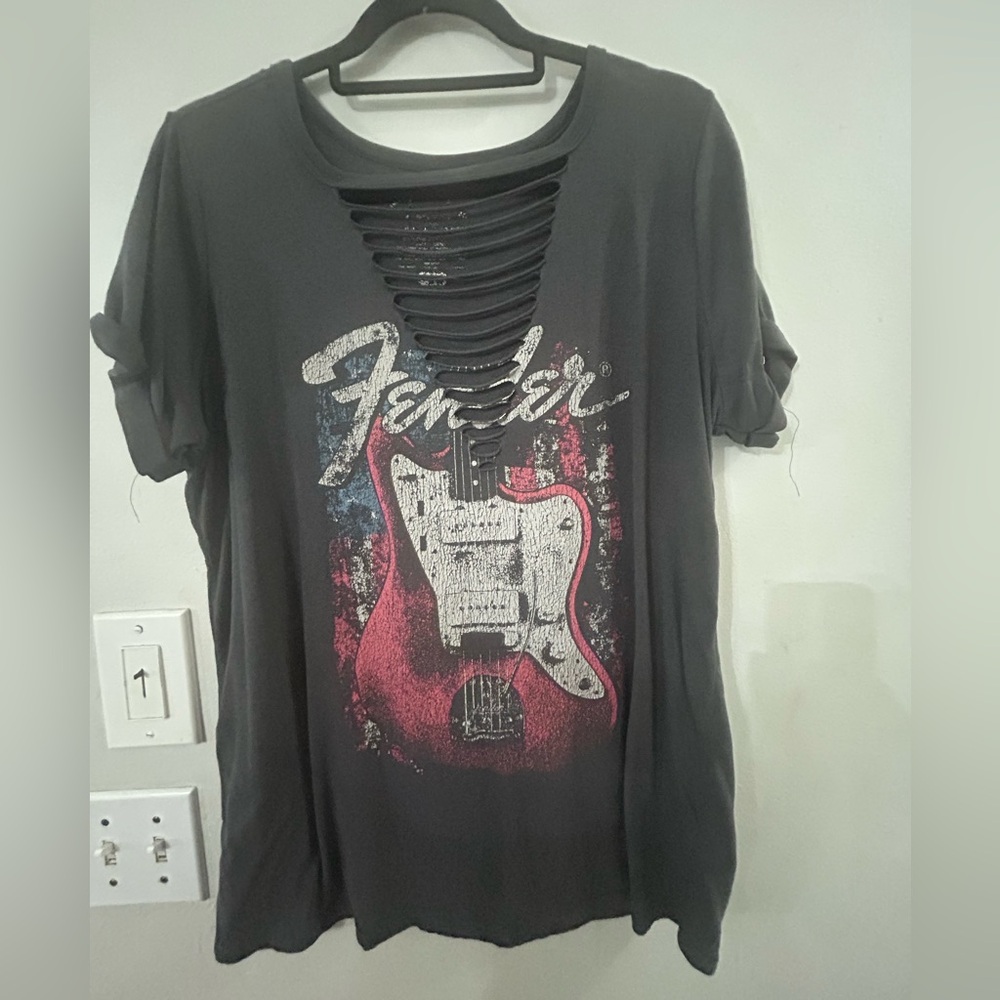torrid Black Distressed Fender Graphic Tee